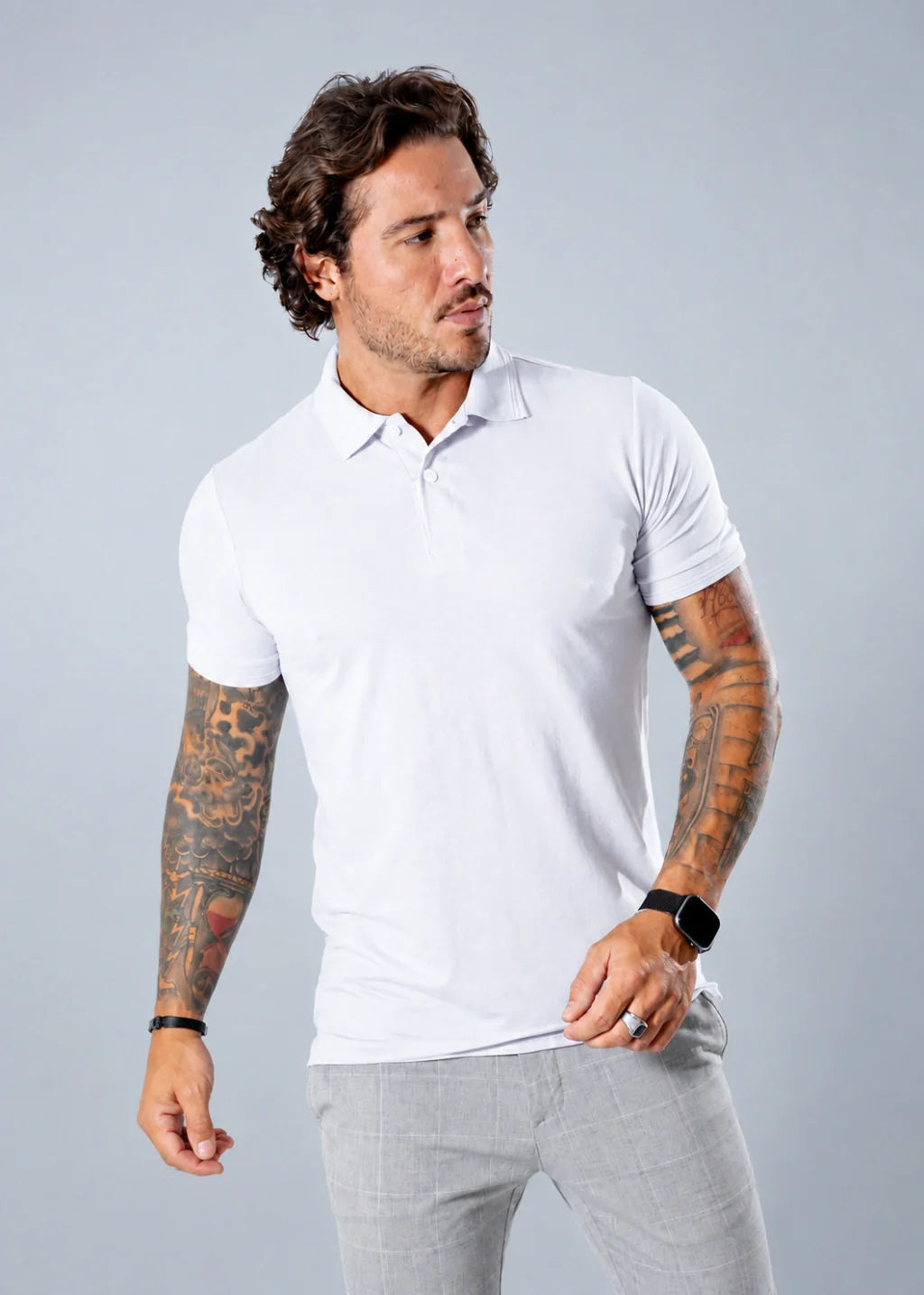 Camisa Gola Polo Masculina Piquet Manga Curta Branca