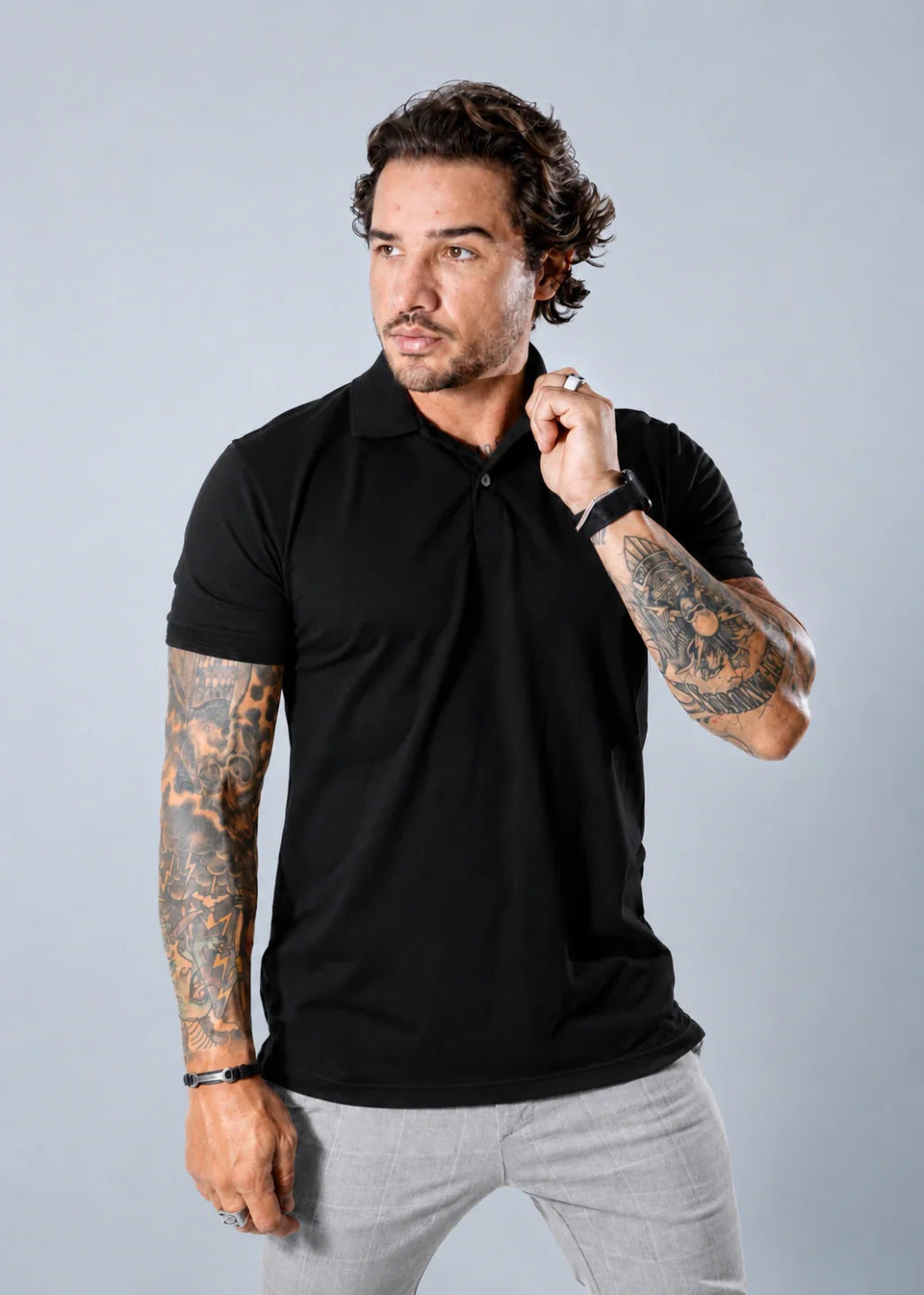 Camisa Gola Polo Masculina Piquet Manga Curta Preto