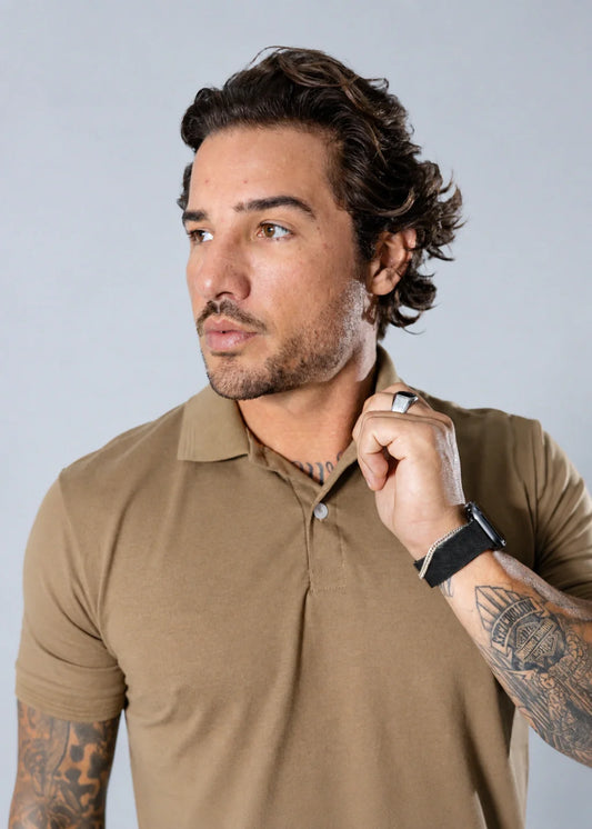 Camisa Gola Polo Masculina Piquet Manga Curta Caqui